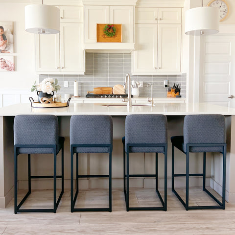 24 Inch Counter Height Bar Stool Chenille Upholstered with Backrest- Set of 4