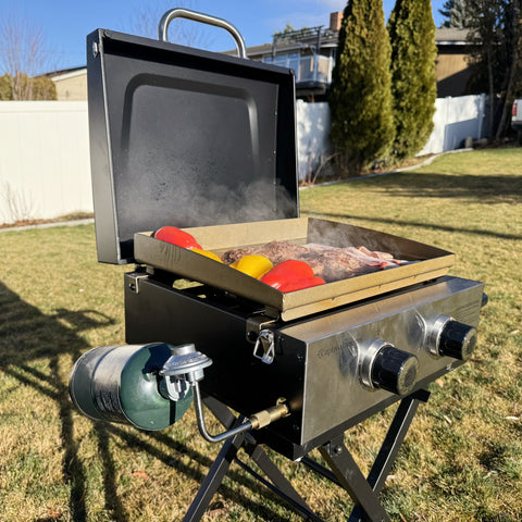 2-in-1 Portable Gas Griddle with Foldable Cart for Camping & Backyard, 20,000 BTU
