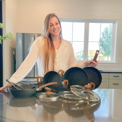 Kitchen Academy Stylish Granite-Coating Nonstick Induction 12 Pieces Cookware Set