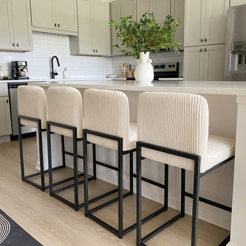 24" Corduroy Counter Height Bar Stool with Backrest- Set of 4