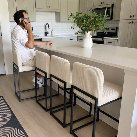 24" Corduroy Counter Height Bar Stool with Backrest- Set of 4