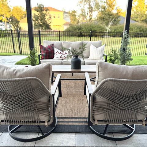 5-Seat Outdoor Patio Sofa Set With Iron-Woven Rattan Backrest and Coffee Table