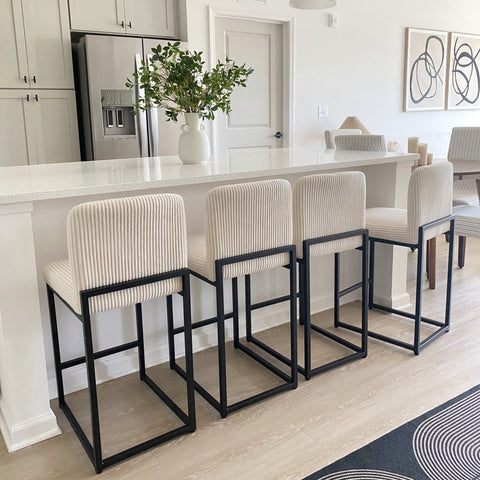 24" Corduroy Counter Height Bar Stool with Backrest- Set of 4