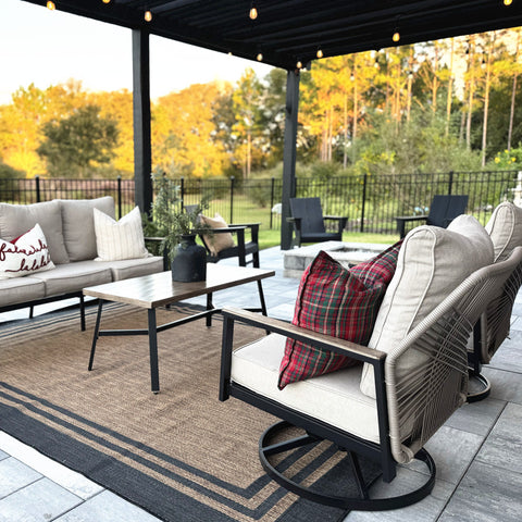 5-Seat Outdoor Patio Sofa Set With Iron-Woven Rattan Backrest and Coffee Table