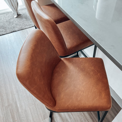 PHI VILLA 24" Modern Square PU Leather Bar Stool with Metal Frame, Set of 4