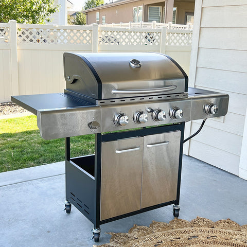 4-Burner Outdoor Propane Gas BBQ Grill with Side Burner