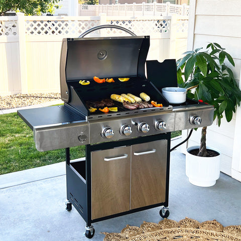 4-Burner Outdoor Propane Gas BBQ Grill with Side Burner