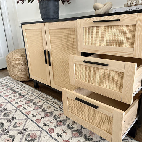 Natural Rattan Storage Sideboard Buffet Cabinet and Chest of Drawers