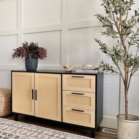 Natural Rattan Storage Sideboard Buffet Cabinet and Chest of Drawers