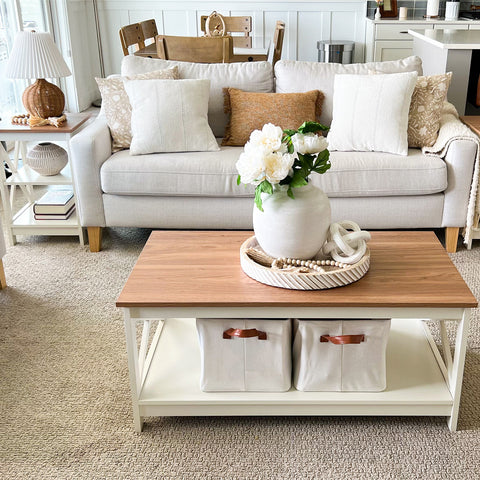 PHI VILLA Farmhouse-Inspired Manufactured Wood Coffee Table