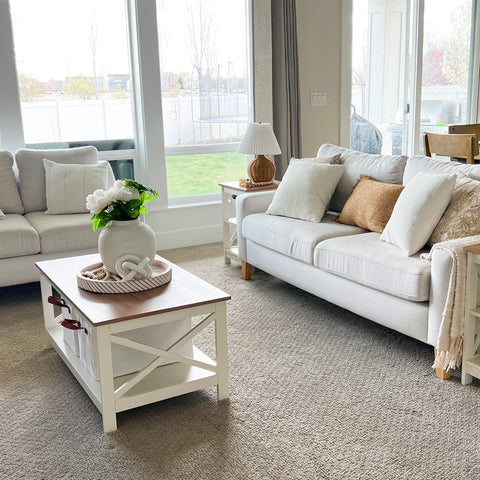 PHI VILLA Farmhouse-Inspired Manufactured Wood Coffee Table