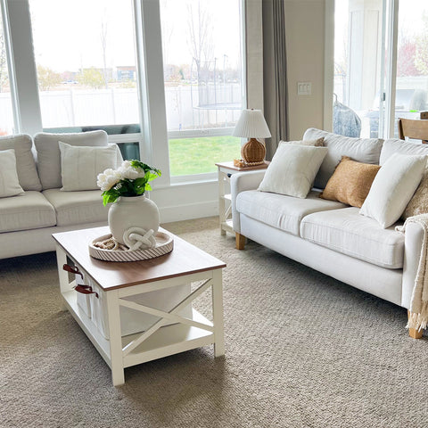PHI VILLA Farmhouse-Inspired Manufactured Wood Coffee Table