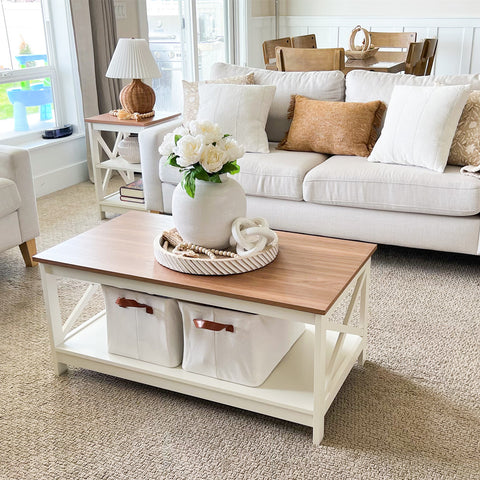 PHI VILLA Farmhouse-Inspired Manufactured Wood Coffee Table