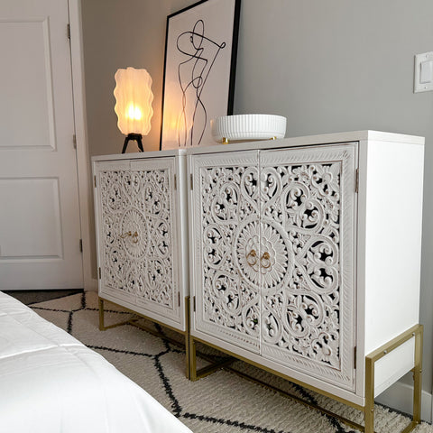 White Carved Accent Cabinet