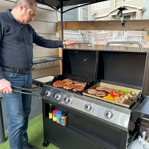 54,000 BTU Propane Gas Grill and Griddle Combo with Lids for Ultimate BBQs