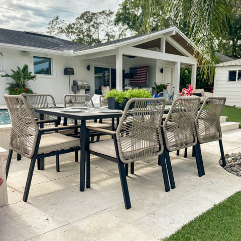 9-Piece Outdoor Patio Dining Set with Handcrafted Rattan Rope Chairs