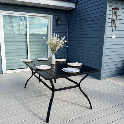 6-Seat Outdoor Metal Dining Table with Umbrella Hole