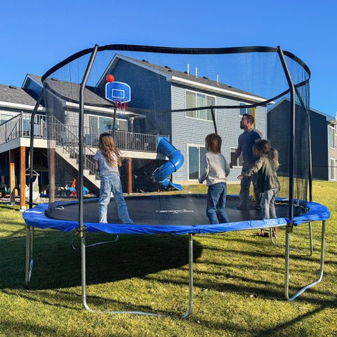 Outdoor Trampoline with Basketball Hoop and Ladder