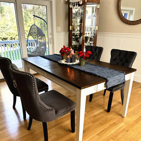 Velvet Tufted Wing Back Side Dining Room Chairs Set of 6 with Button Back