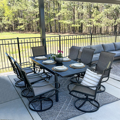 9/7-Piece Adjustable Table + Textilene Swivel Chairs Patio Dining Set
