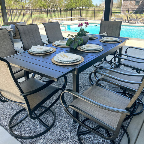 9/7-Piece Adjustable Table + Textilene Swivel Chairs Patio Dining Set