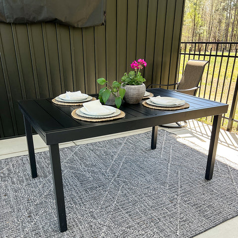 Metal Adjustable Outdoor Patio Dining Table for 6-8 Person