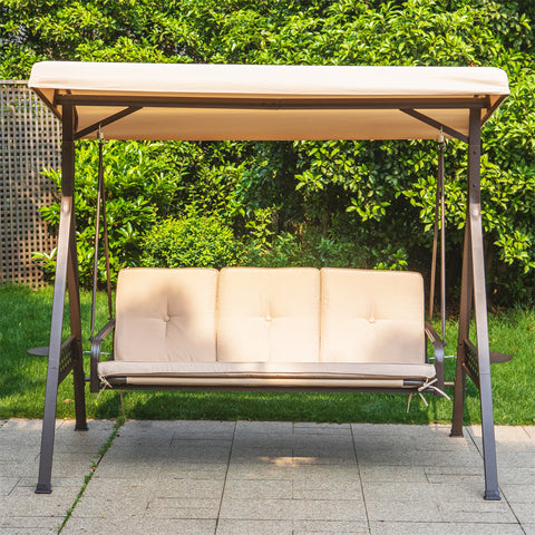 Outdoor 3-seat Patio Porch Swing Chair with Canopy & Cushions