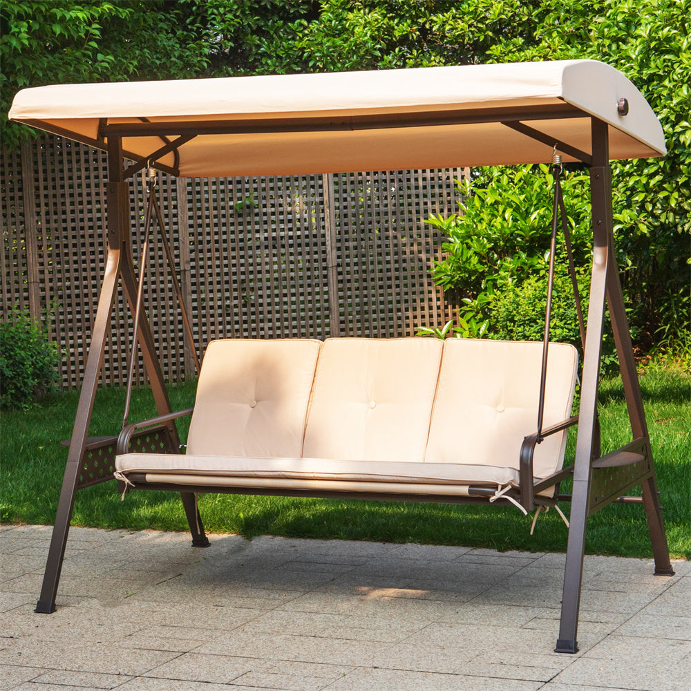Outdoor 3-seat Patio Porch Swing Chair with Canopy & Cushions