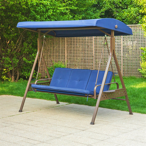 Outdoor 3-seat Patio Porch Swing Chair with Canopy & Cushions