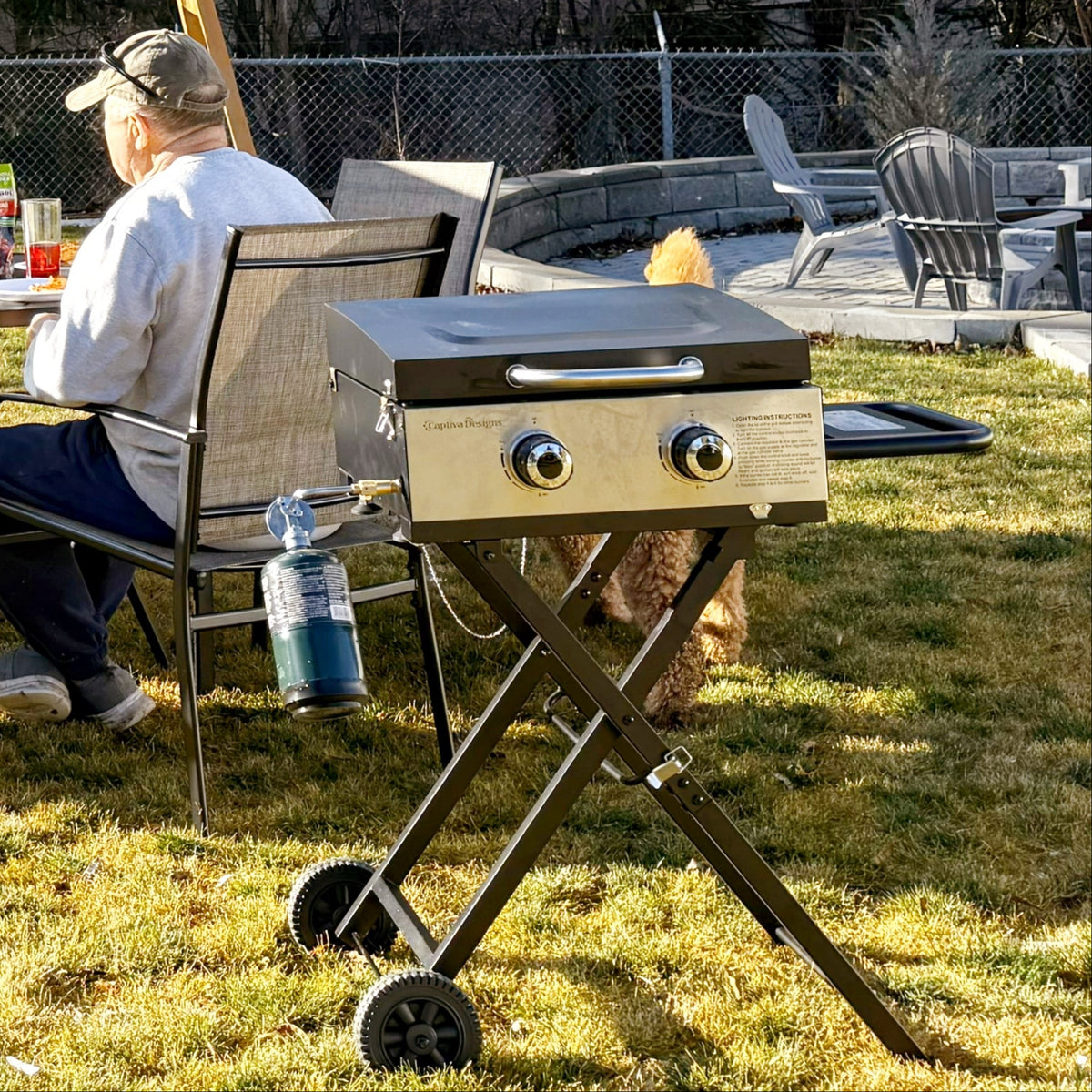 2-in-1 Portable Gas Griddle with Foldable Cart for Camping & Backyard, 20,000 BTU
