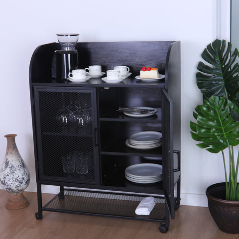 PHI VILLA Movable Kitchen Island Cart with Visual Doors and Storage Cabinets