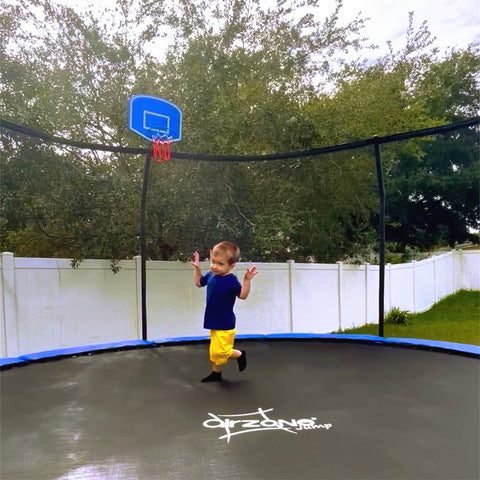 Outdoor Trampoline with Basketball Hoop and Ladder
