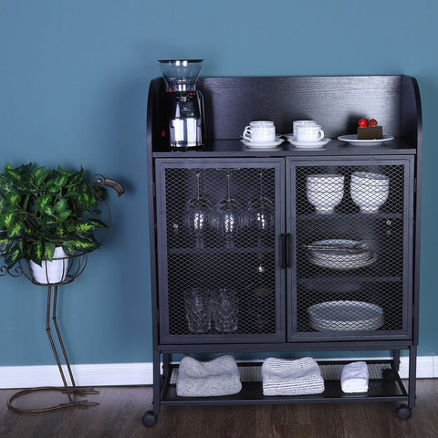 PHI VILLA Movable Kitchen Island Cart with Visual Doors and Storage Cabinets