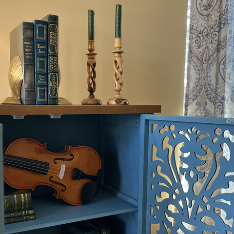 Tall Accent Storage Cabinet with Decorative Carved Design