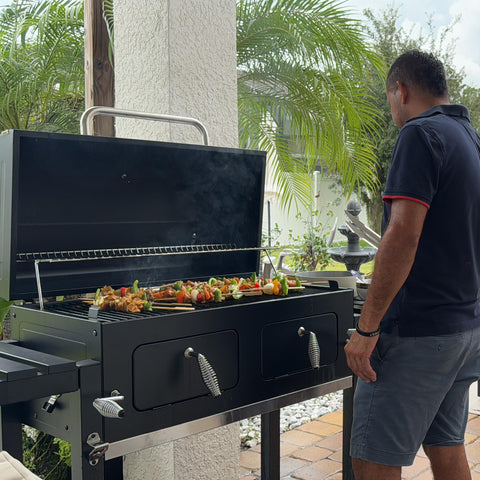 Charcoal Patio Grill with 2 Liftable Enamel Charcoal Trays
