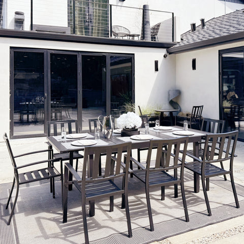 Adjustable Steel Table and Stackable Chairs Metal Outdoor Patio Dining Sets