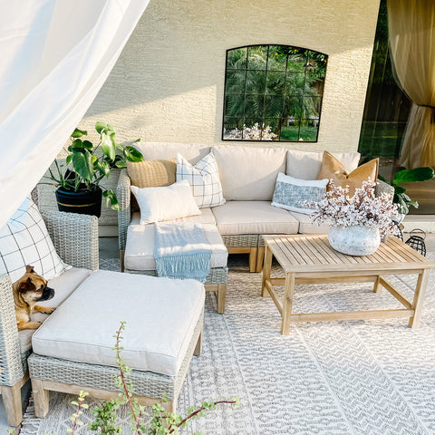 5-Piece Wooden Country Sofa with Ottoman