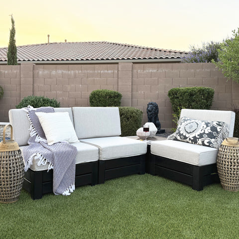 4-Seater Outdoor Conversation Sofa Set with Woodgrain Side Table