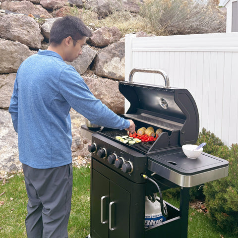 4-Burner Outdoor Propane Gas BBQ Grill with Side Burner