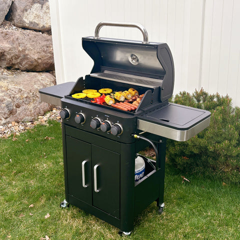 4-Burner Outdoor Propane Gas BBQ Grill with Side Burner
