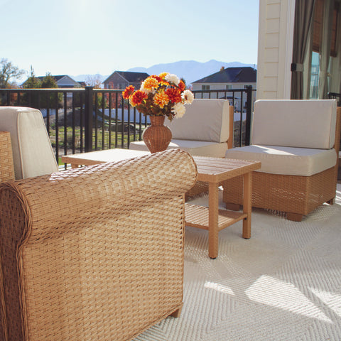 Outdoor Rattan Sofa Set with T-Shaped Sponge Cushion and Coffee Table