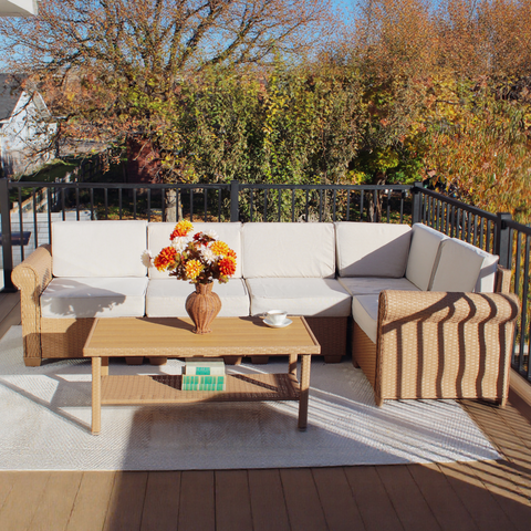 Outdoor Rattan Sofa Set with T-Shaped Sponge Cushion and Coffee Table