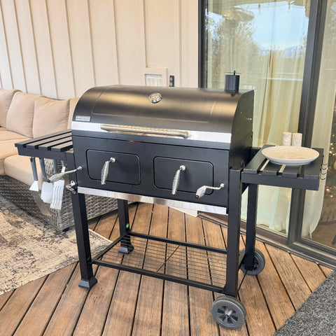 Charcoal Patio Grill with 2 Liftable Enamel Charcoal Trays