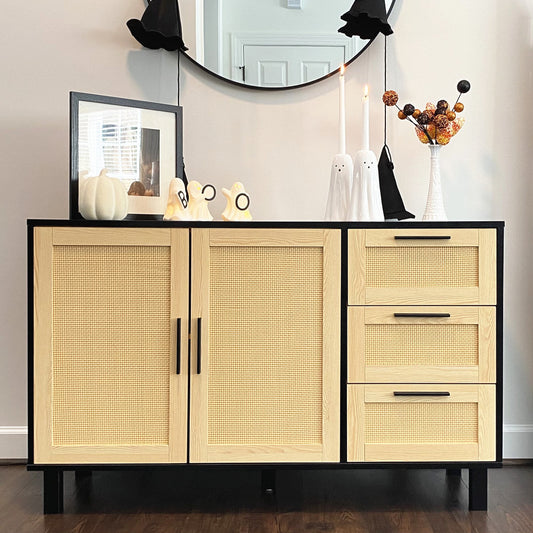 Natural Rattan Storage Sideboard Buffet Cabinet and Chest of Drawers