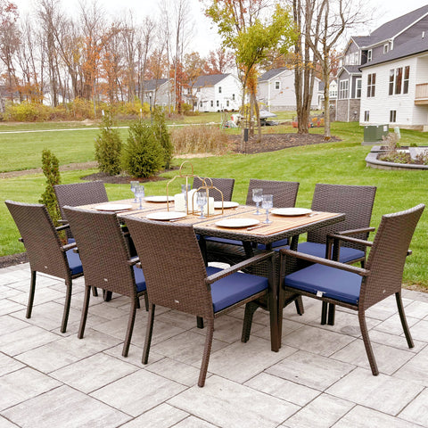 7/9 Piece Acacia Wood Outdoor Dining Set with Wicker Rattan Haiti Chairs