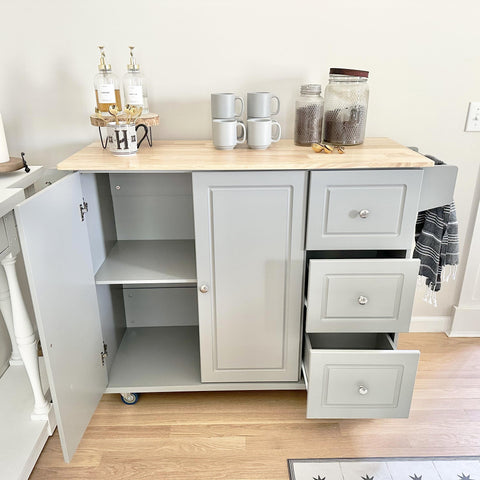 PHI VILLA Rolling Kitchen Island Cart with Drop-Leaf and Storage Features
