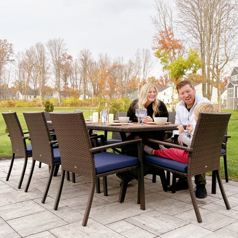 7/9 Piece Acacia Wood Outdoor Dining Set with Wicker Rattan Haiti Chairs