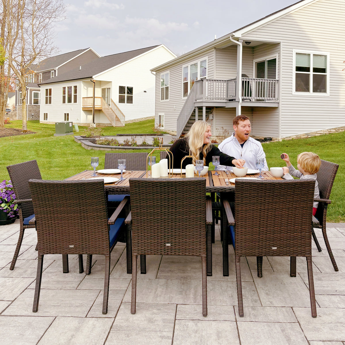 7/9 Piece Acacia Wood Outdoor Dining Set with Wicker Rattan Haiti Chairs