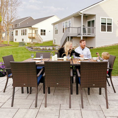 7/9 Piece Acacia Wood Outdoor Dining Set with Wicker Rattan Haiti Chairs