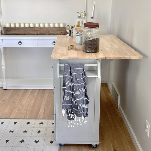 PHI VILLA Rolling Kitchen Island Cart with Drop-Leaf and Storage Features
